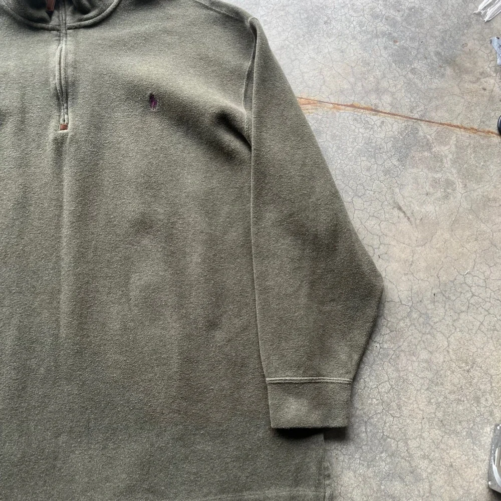 Polo Ralph Lauren Mens 2XB Big Olive Green Quarter Zip Pony Logo Sweater